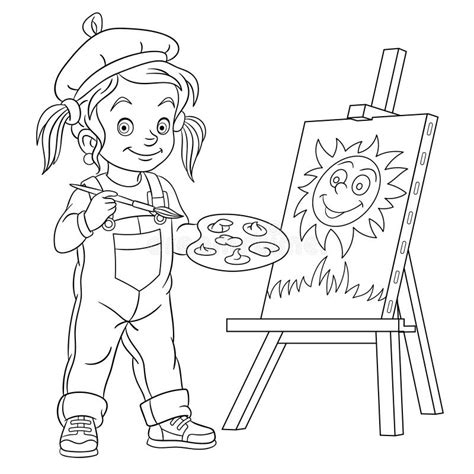 cute girl  painting board  colors stock illustration