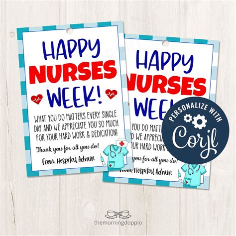 printableeditable happy nurses week gift tag  nurse appreciation