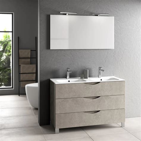 design italie ensemble meuble de salle de bain  tiroirs taupe effet pierre double vasque