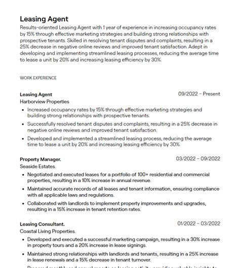 leasing agent resume examples  guidance