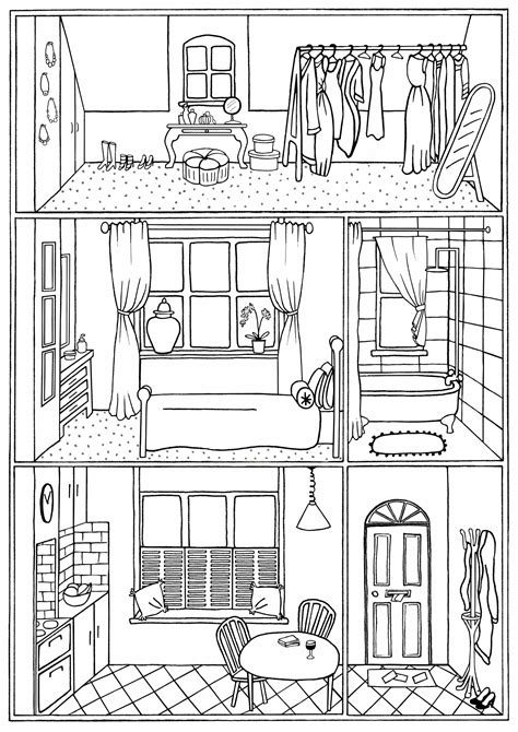 house interior colouring page   drawing  etsy uk