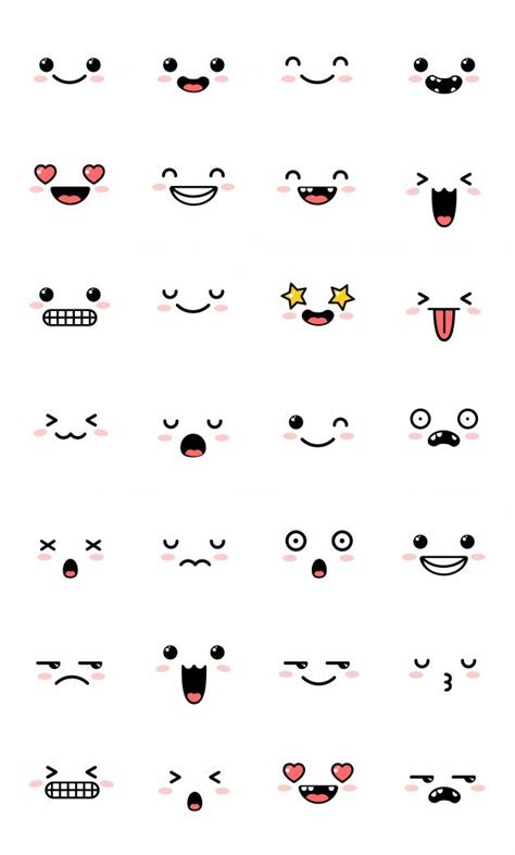 premium vector collection of sweet kawaii emoticon emoji easy