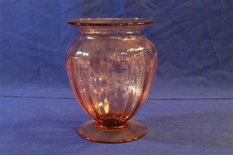 Etched Pink Depression Glass Flower Vase Or Planter Jan 02 2016