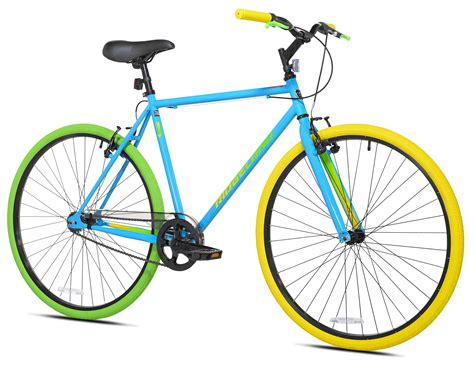 kent bicycles  mens ridgeland hybrid bike turquoise blue yellow