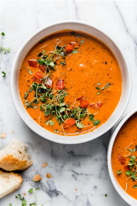 creamy roasted red pepper soup vegan healthy plays   butter