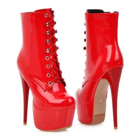 Red Patent Lace Up Platforms Gothic Stiletto Super High Heels Boots