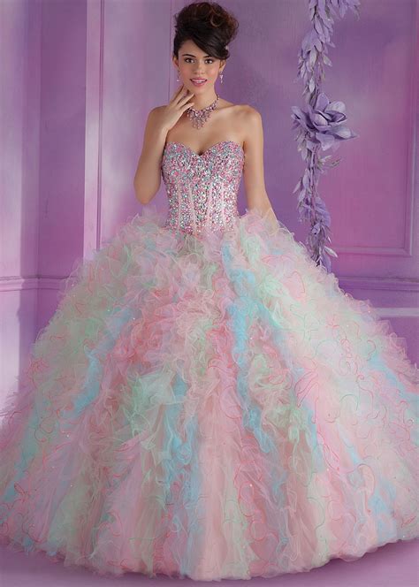 Blush Pink Rainbow Ball Gown Quinceanera Dresses For 15