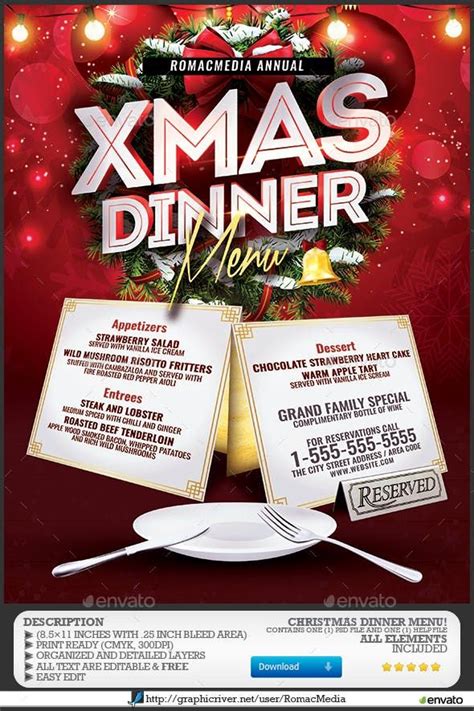 christmas dinner menu  flyers christmas dinner menu xmas