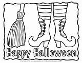 Halloween Coloring Pages Witch Broom Boots Easy Fun sketch template