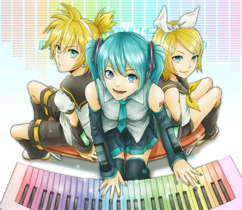 Hatsune Miku Kagamine Rin And Kagamine Len Vocaloid Drawn By
