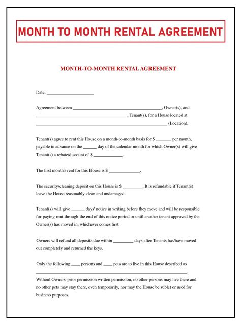 month  month rental agreement monthly rental agreement month  month