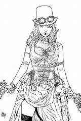 Coloring Steampunk Pages Printable Girl Punk Adult Adults Colouring Vampire Color Girls Pinup Fantasy Colorings Drawing Female Illustration Deviantart Fashion sketch template