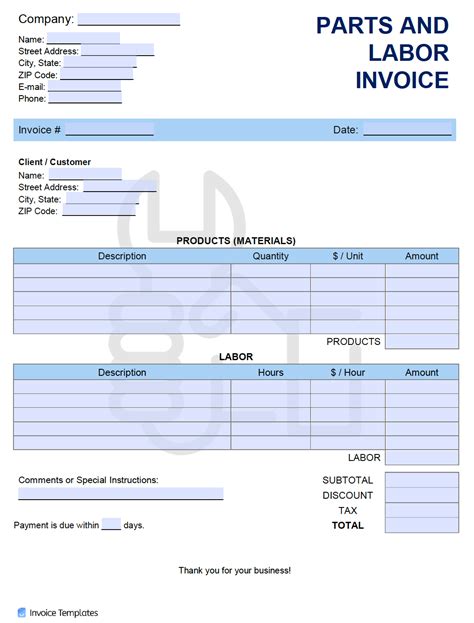 parts  labor invoice template