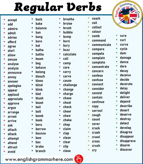regular verbs list  english english grammar
