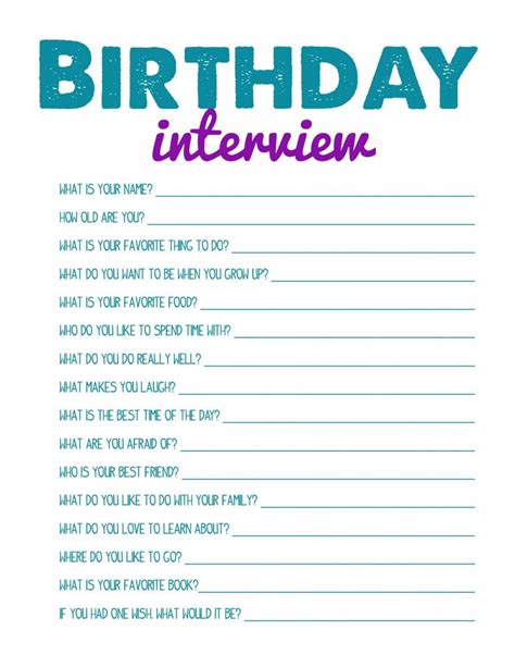 printable birthday interview   birthday  activities