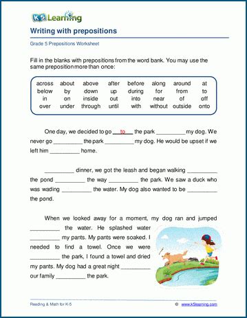 preposityions grade  prepositions objects worksheets  learning