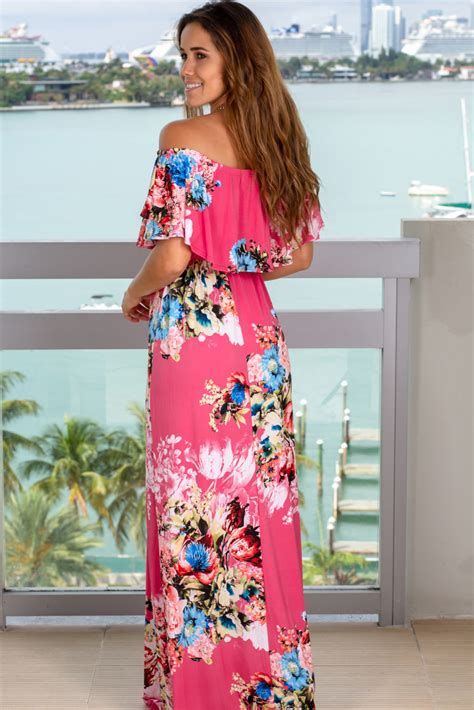 Pink Floral Off Shoulder Maxi Dress Cute Dresses – Saved By The Dress
