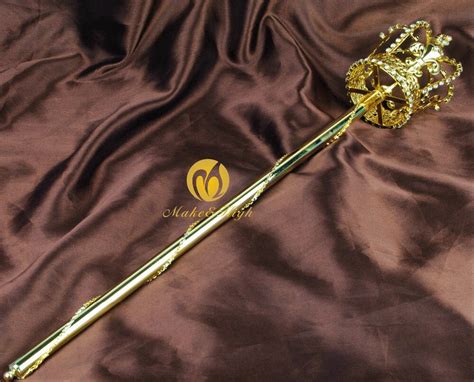 new king queen magic wand scepter medieval rhinestone fleur de lis gold