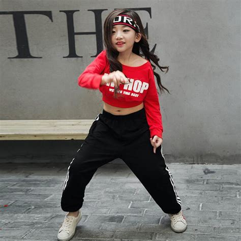 girls red loose ballroom jazz hip hop dance costumes outfits cropped