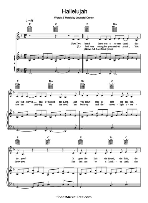 hallelujah piano sheet  leonard cohen sheetmusic freecom