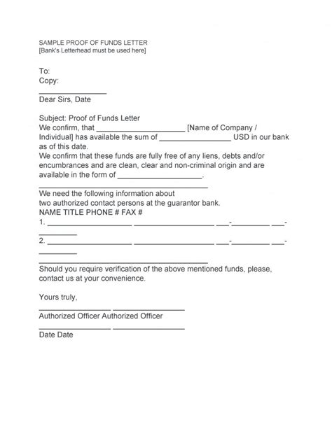 proof  funds letter template  word