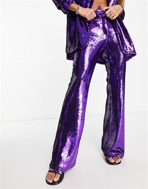 river island sequin flare pants  purple lyst