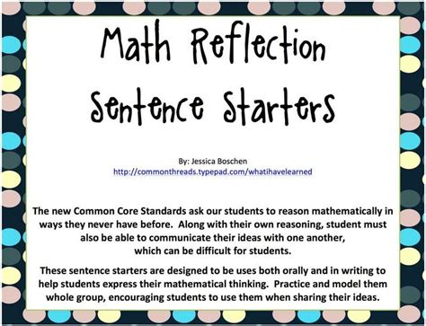 math reflection sentence starters freebie    learned
