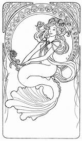 Mucha Line Coloring4free Sirene Alphonse Mermaids Fc05 Målarbilder Dibujo Fabuleux Fs71 Everfreecoloring Mayores Colorful sketch template