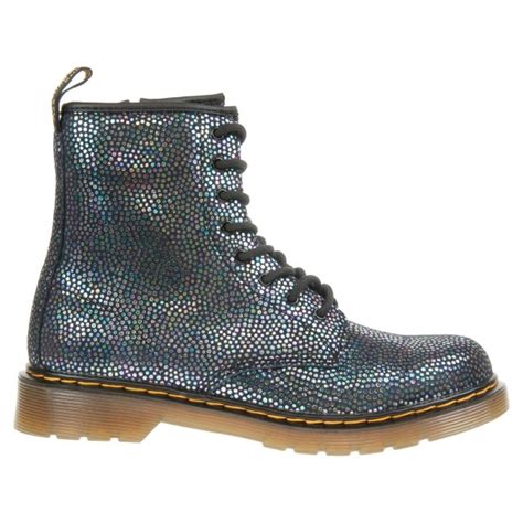 dr martens  youth delaney iridescent black spot metallic suede  girls boots