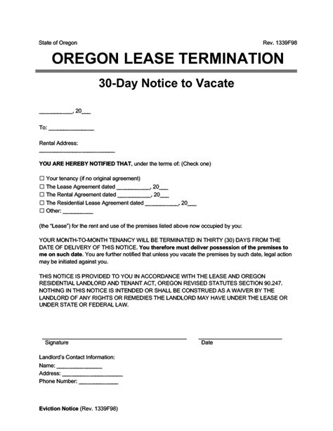 oregon eviction notice forms  word templates