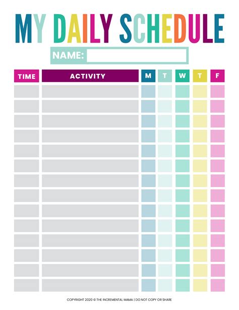 printable daily schedule