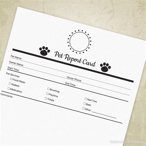 pet report card printable form  pet businesses report card etsy