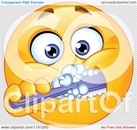 Cartoon Of A Smiley Emoticon Brushing His Teeth Royalty