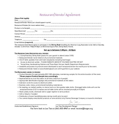 vendor agreement templates  sample  format