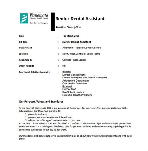 Dental Assistant Job Description Template 9 Free Word