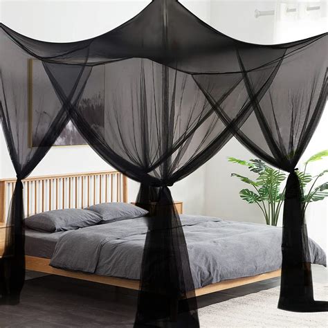 buy  corner post bed canopy mosquito net  king size beds large queen size bed black