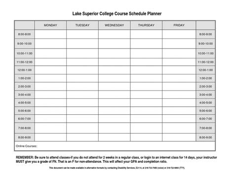 college schedule planner template business