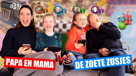 de zoete zusjes papa en mama  de zoete zusjes samen gamen met onze ouders kinderfilmpjes