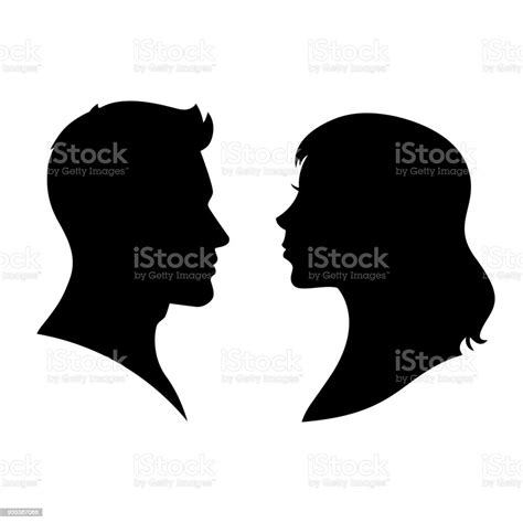 man and woman silhouette face to face vector stock illustration
