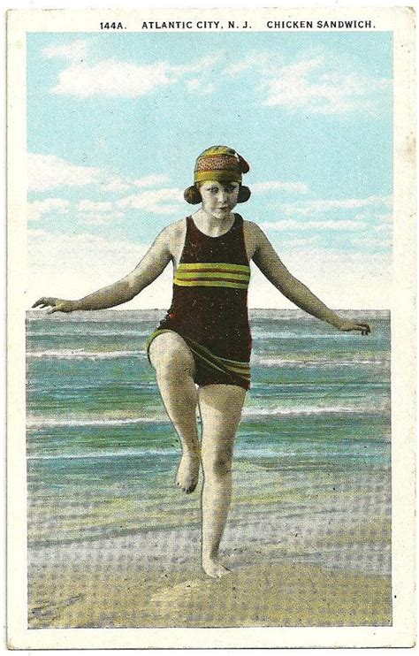 1920s vintage postcard flapper era girl in old fashioned bathing suit
