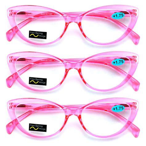 3 Pairs Lot Women Cat Eye Clear Pink Readers Reading Glasses Cateye
