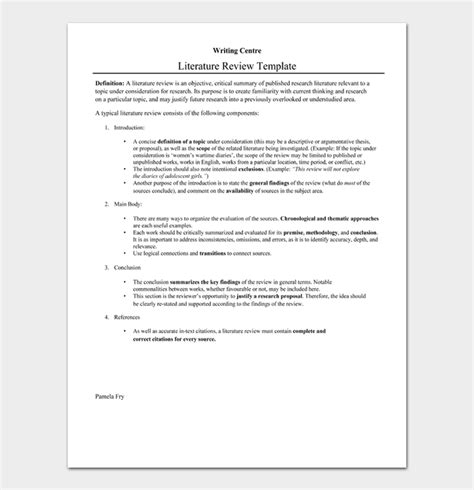 literature review templates  examples  word