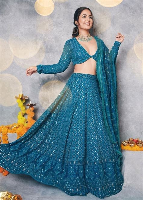 Aabtakviral Hina Khan Is Glorious Beauty In Teal Blue Chikankari