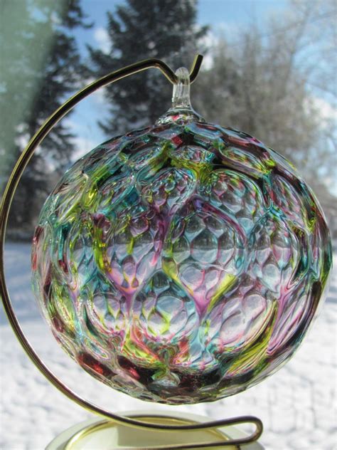 Hand Blown Glass Ornament Beautiful Rainbow Color Etsy Hand Blown