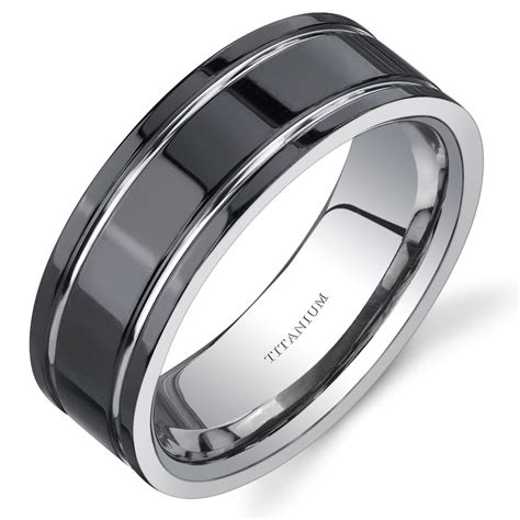 mens mm black  silver tone comfort fit wedding band ring