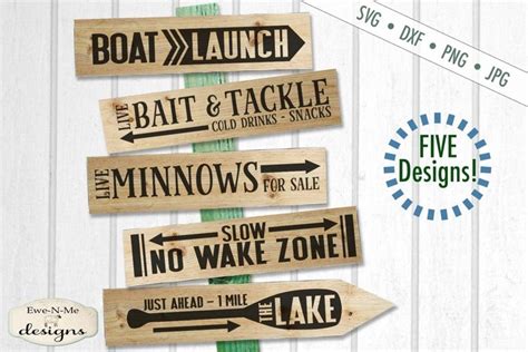 directional lake fishing sign designs bundle svg files