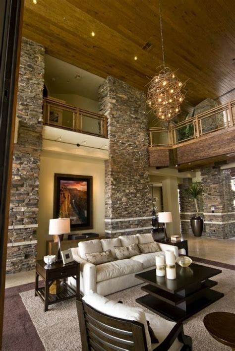 receive  natural home natural stone wall   living room