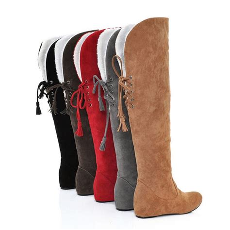 Women S Fashion Fleece Warm Snow Boots Over Knee High Long Boots Wedges