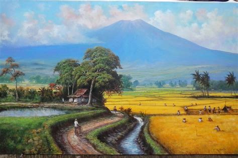lukisan pemandangan alam desa