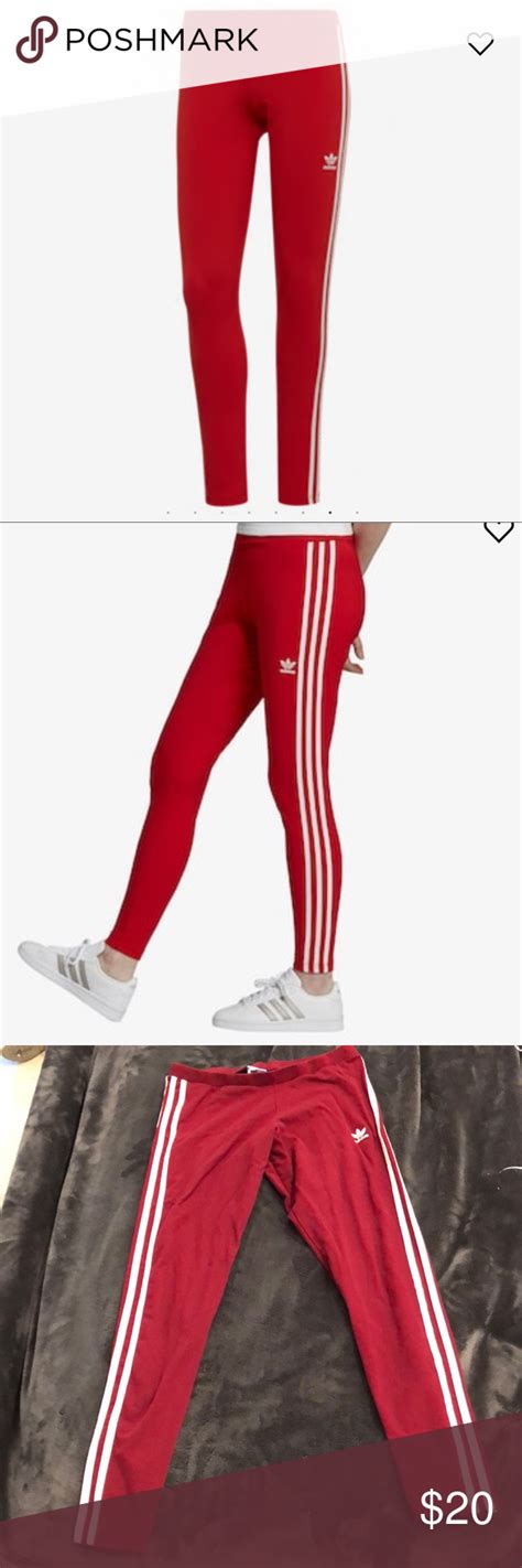adidas original  stripe red leggings red leggings red adidas pants  women